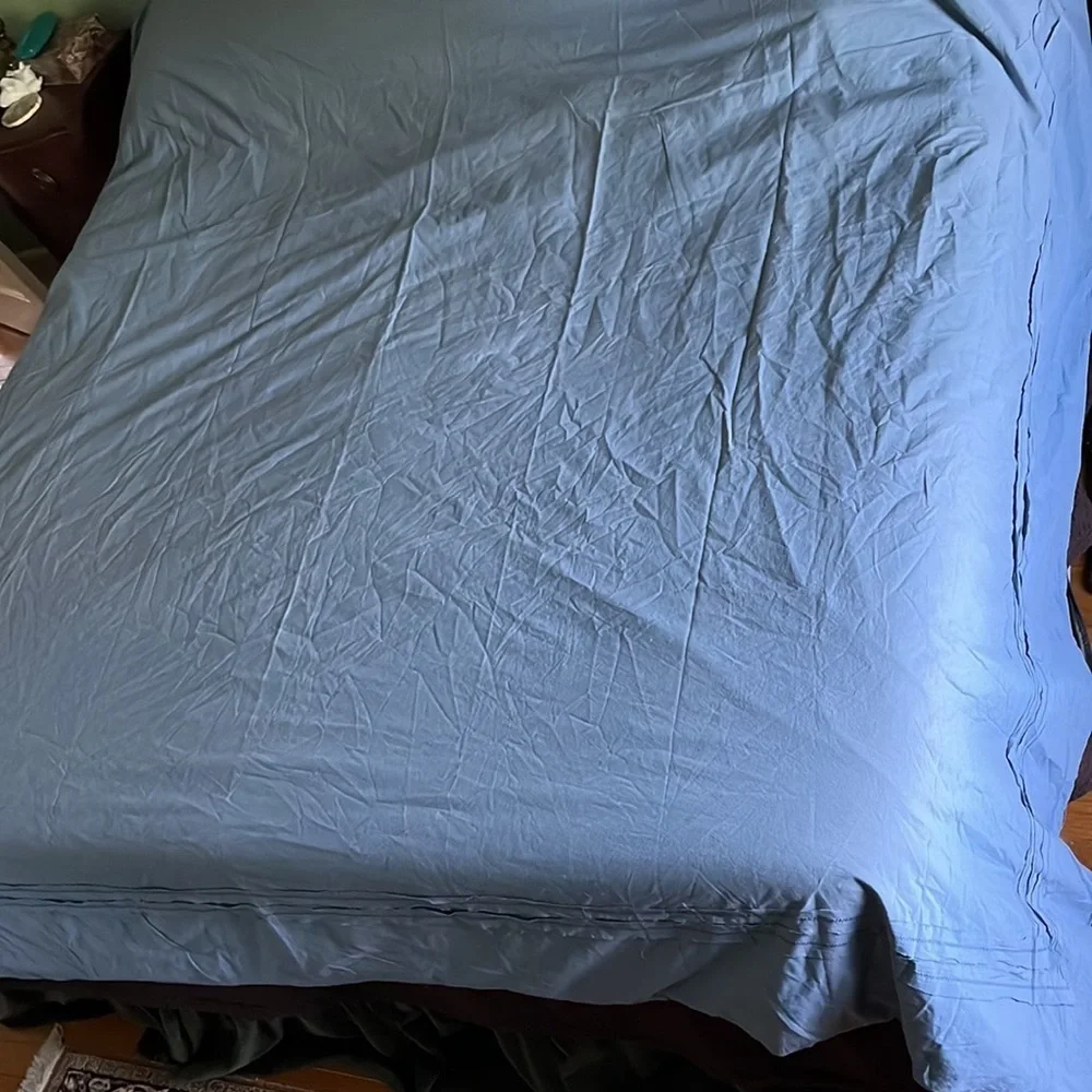 New Anthropologie Joey Washed Percale Duvet Cover Cal King Blue